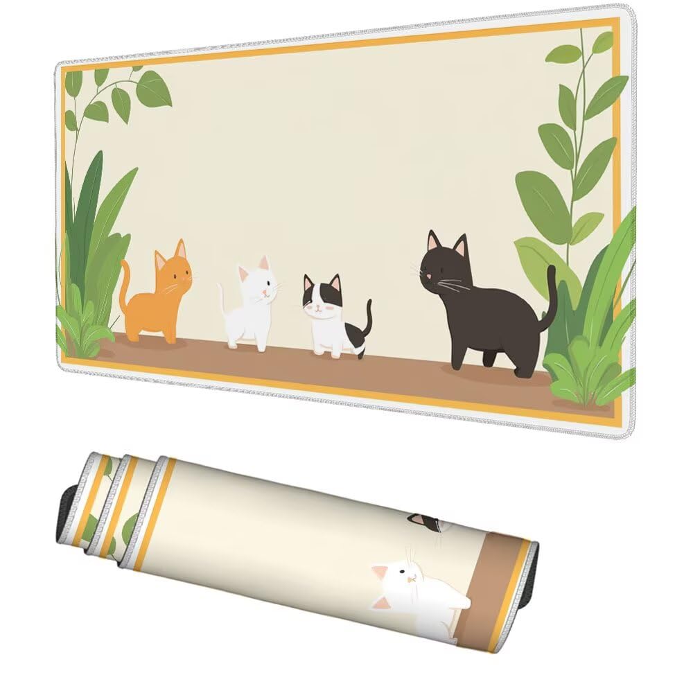Katze Mauspad 900x500x3mm, Mousepad Gaming Mauspad Cartoon Mousepad XXL, Mouse Pad mit Vernähten Kanten und rutschfeste Gummibasis, Schreibtisch Zubehör, Maus Pad für Gaming Tastatur und Maus, f-302
