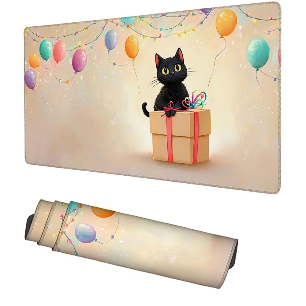 Katze Mauspad 1000x500x3mm, Mousepad Gaming Mauspad Ballon Mousepad XXL, Mouse Pad mit Vernähten Kanten und rutschfeste Gummibasis, Schreibtisch Zubehör, Maus Pad für Gaming Tastatur und Maus, f-304