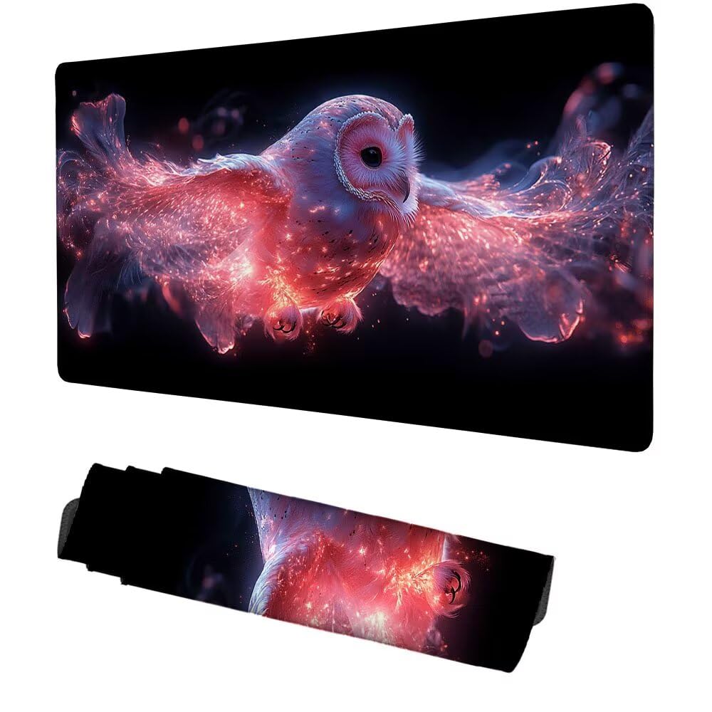 Eule Mauspad 900x500x3mm, Mousepad Gaming Mauspad Schwarz Mousepad XXL, Mouse Pad mit Vernähten Kanten und rutschfeste Gummibasis, Schreibtisch Zubehör, Maus Pad für Gaming Tastatur und Maus, f-306