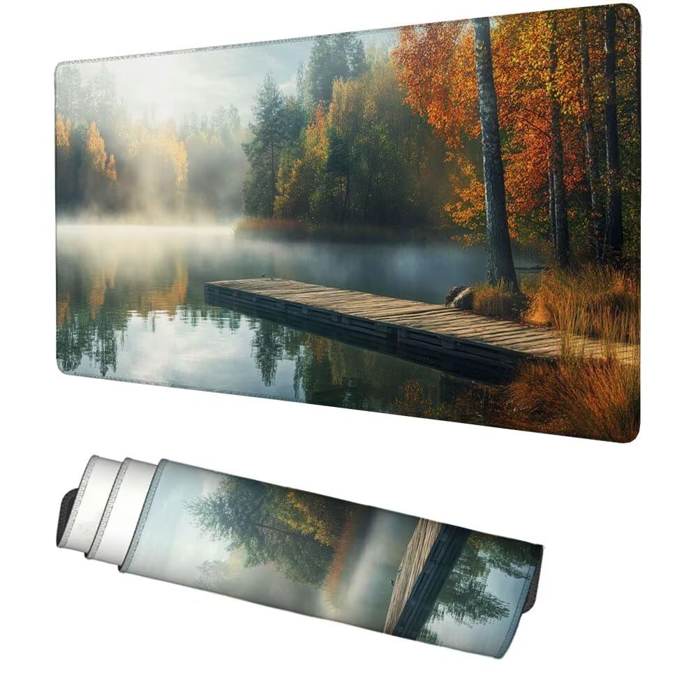 Hafen Mauspad 1000x500x3mm, Mousepad Gaming Mauspad Herbst Mousepad XXL, Mouse Pad mit Vernähten Kanten und rutschfeste Gummibasis, Schreibtisch Zubehör, Maus Pad für Gaming Tastatur und Maus, f-290