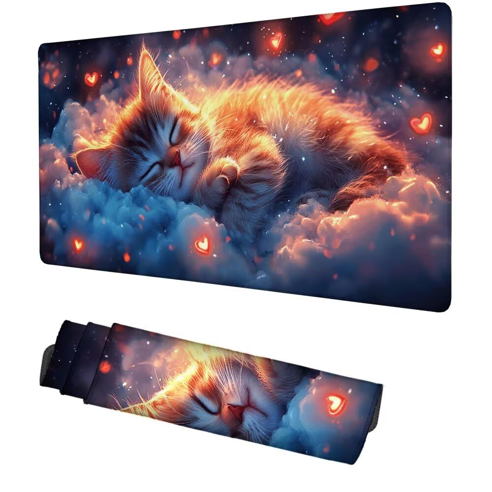Fantasie Mauspad 900x500x3mm, Mousepad Gaming Mauspad Tier Mousepad XXL, Mouse Pad mit Vernähten Kanten und rutschfeste Gummibasis, Schreibtisch Zubehör, Maus Pad für Gaming Tastatur und Maus, f-314