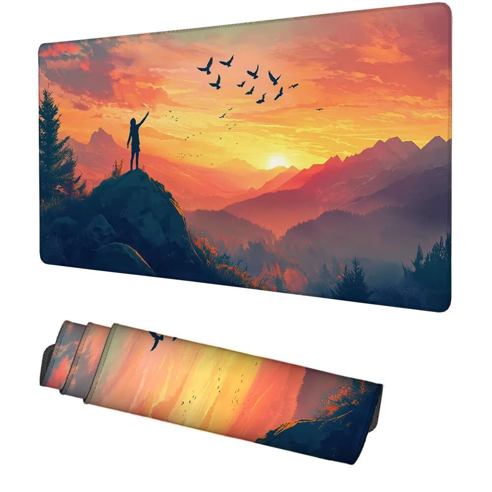 Vogel Mauspad 900x500x3mm, Mousepad Gaming Mauspad Sonnenuntergang Mousepad XXL, Mouse Pad mit Vernähten Kanten und rutschfeste Gummibasis, Schreibtisch Zubehör, für Gaming Tastatur und Maus, f-324