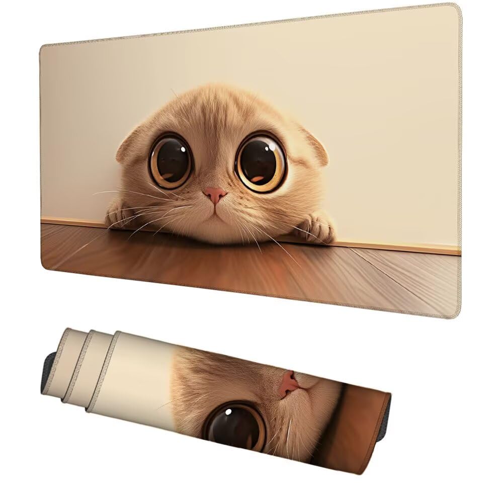 Katze Mauspad 1000x500x3mm, Mousepad Gaming Mauspad Tiere (2) Mousepad XXL, Mouse Pad mit Vernähten Kanten und rutschfeste Gummibasis, Schreibtisch Zubehör, für Gaming Tastatur und Maus, f-298