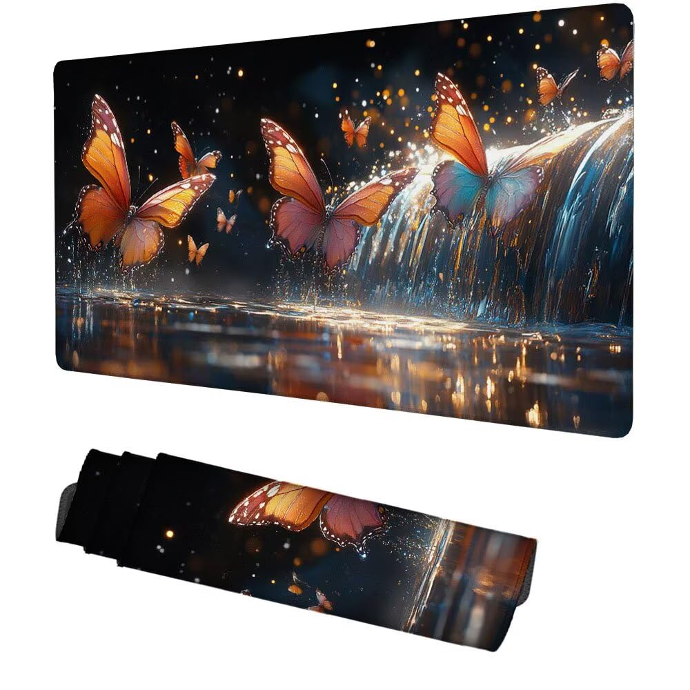 Wasserfall Mauspad 900x500x3mm, Mousepad Gaming Mauspad Tier Mousepad XXL, Mouse Pad mit Vernähten Kanten und Rutschfeste Gummibasis, Schreibtisch Zubehör, Maus Pad für Gaming Tastatur und Maus, f-336
