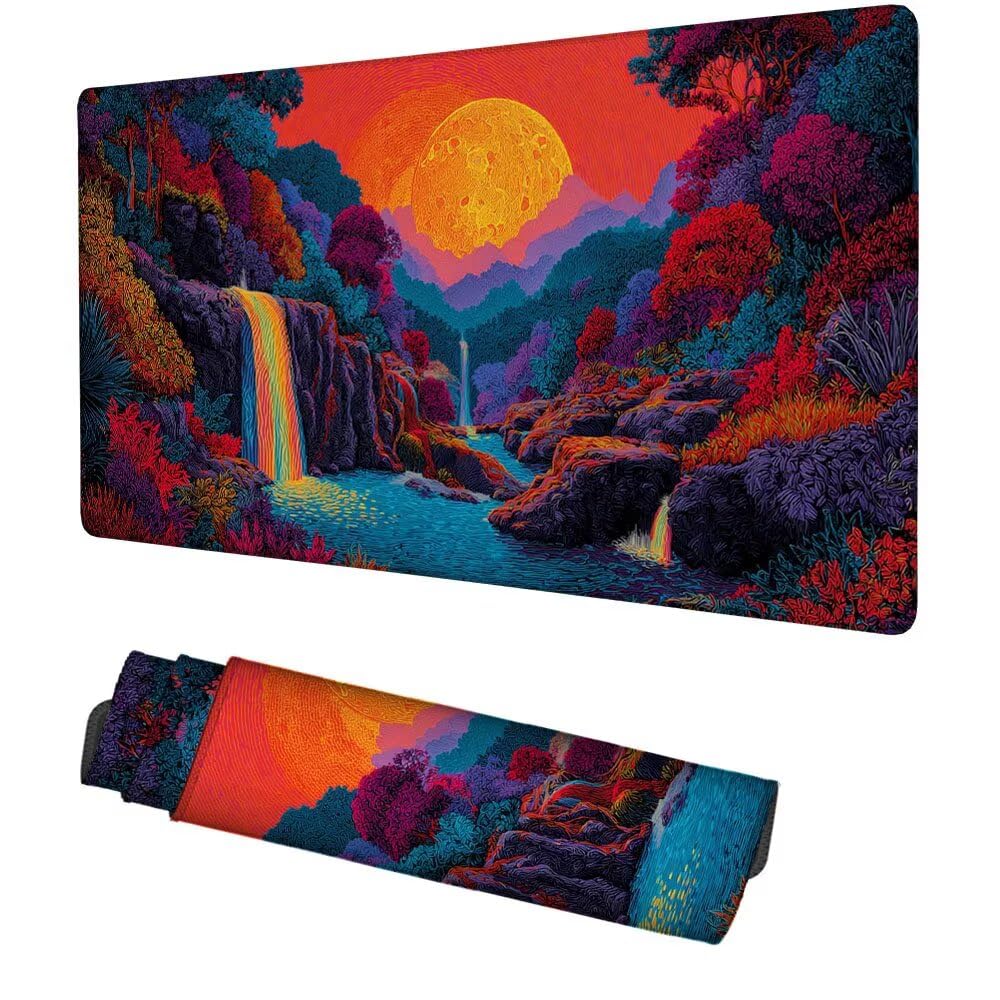 Wasserfall Mauspad 900x500x3mm, Mousepad Gaming Mauspad Farbe Mousepad XXL, Mouse Pad mit Vernähten Kanten und rutschfeste Gummibasis, Schreibtisch Zubehör, für Gaming Tastatur und Maus, f-348