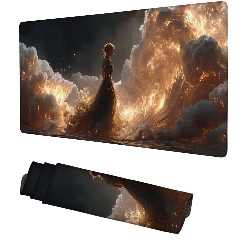 Frau Mauspad 900x500x3mm, Mousepad Gaming Mauspad die Welle Mousepad XXL, Mouse Pad mit Vernähten Kanten und rutschfeste Gummibasis, Schreibtisch Zubehör, Maus Pad für Gaming Tastatur und Maus, f-332
