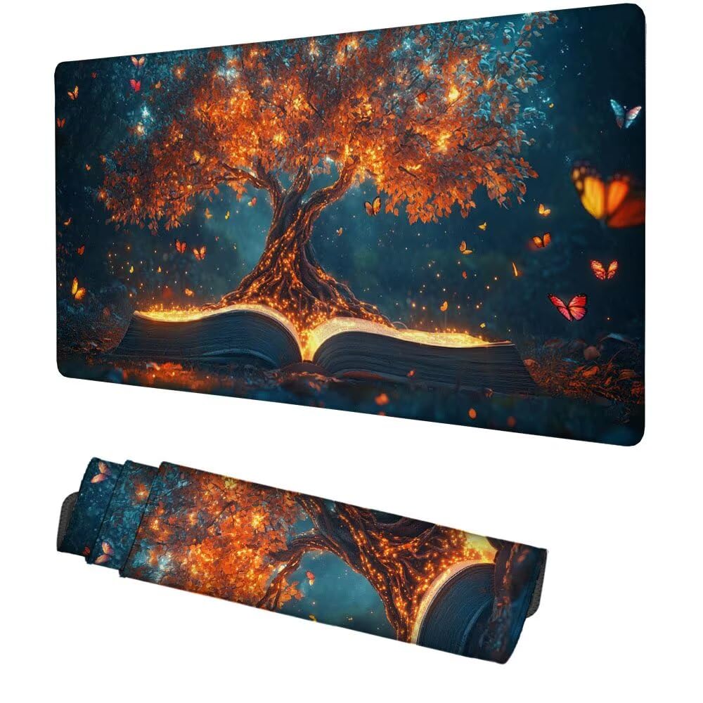 Der Baum des Lebens Mauspad 1000x500x3mm, Mousepad Gaming Mauspad Pflanze Mousepad XXL, Mouse Pad mit Vernähten Kanten und Gummibasis, Schreibtisch Zubehör, für Gaming Tastatur und Maus, f-380