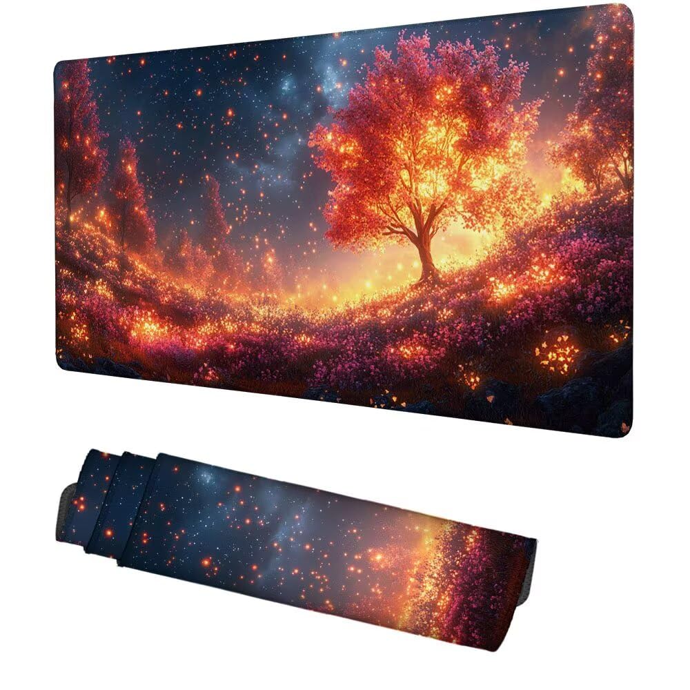 Baum Mauspad 900x500x3mm, Mousepad Gaming Mauspad Fantasie Mousepad XXL, Mouse Pad mit Vernähten Kanten und rutschfeste Gummibasis, Schreibtisch Zubehör, Maus Pad für Gaming Tastatur und Maus, f-390