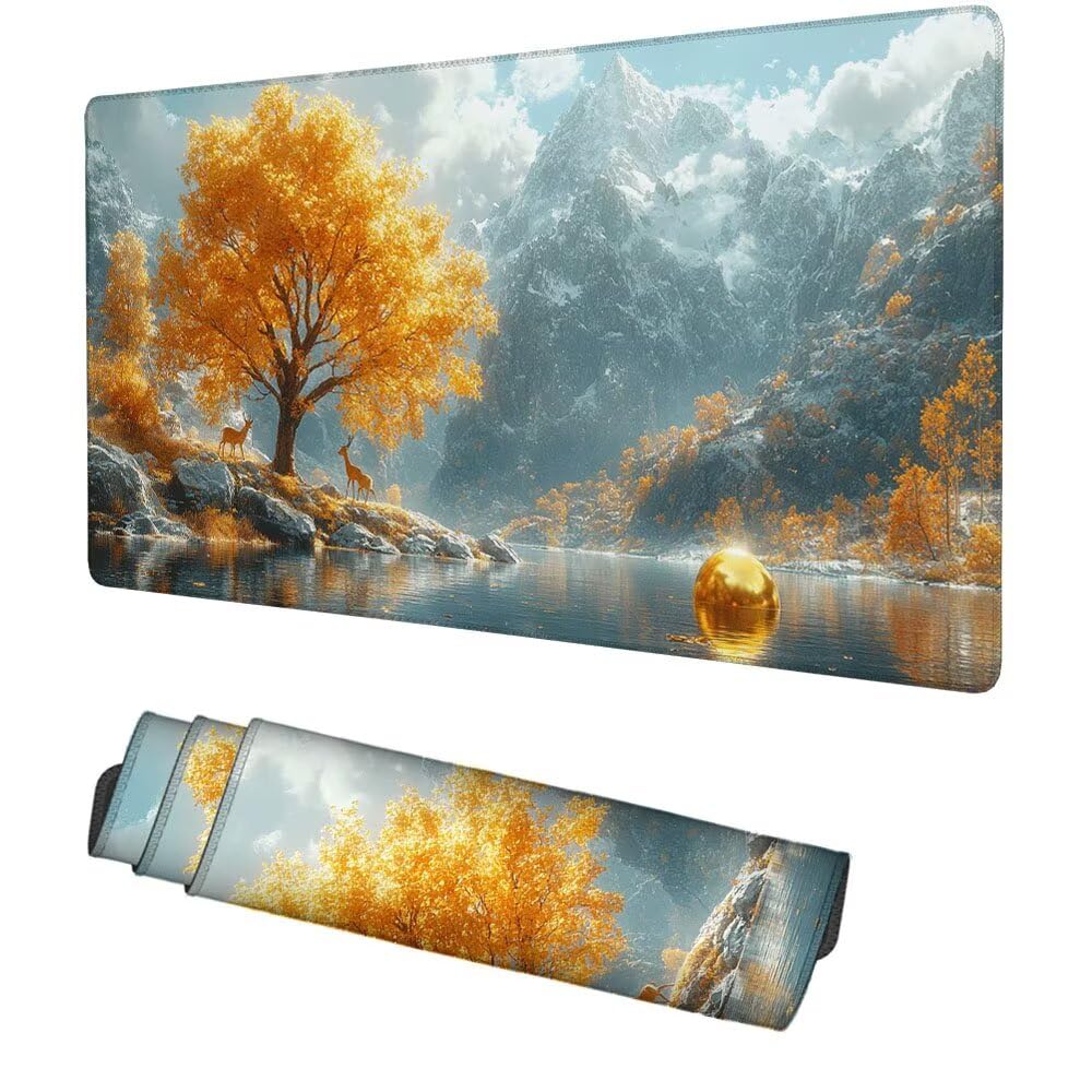 Baum Mauspad 1000x500x3mm, Mousepad Gaming Mauspad Landschaft Mousepad XXL, Mouse Pad mit Vernähten Kanten und rutschfeste Gummibasis, Schreibtisch Zubehör, für Gaming Tastatur und Maus, f-386
