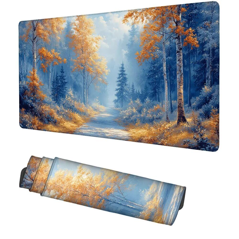 Baum Mauspad 900x500x3mm, Mousepad Gaming Mauspad Landschaft Mousepad XXL, Mouse Pad mit Vernähten Kanten und Rutschfeste Gummibasis, Schreibtisch Zubehör, Maus Pad für Gaming Tastatur und Maus, f-384