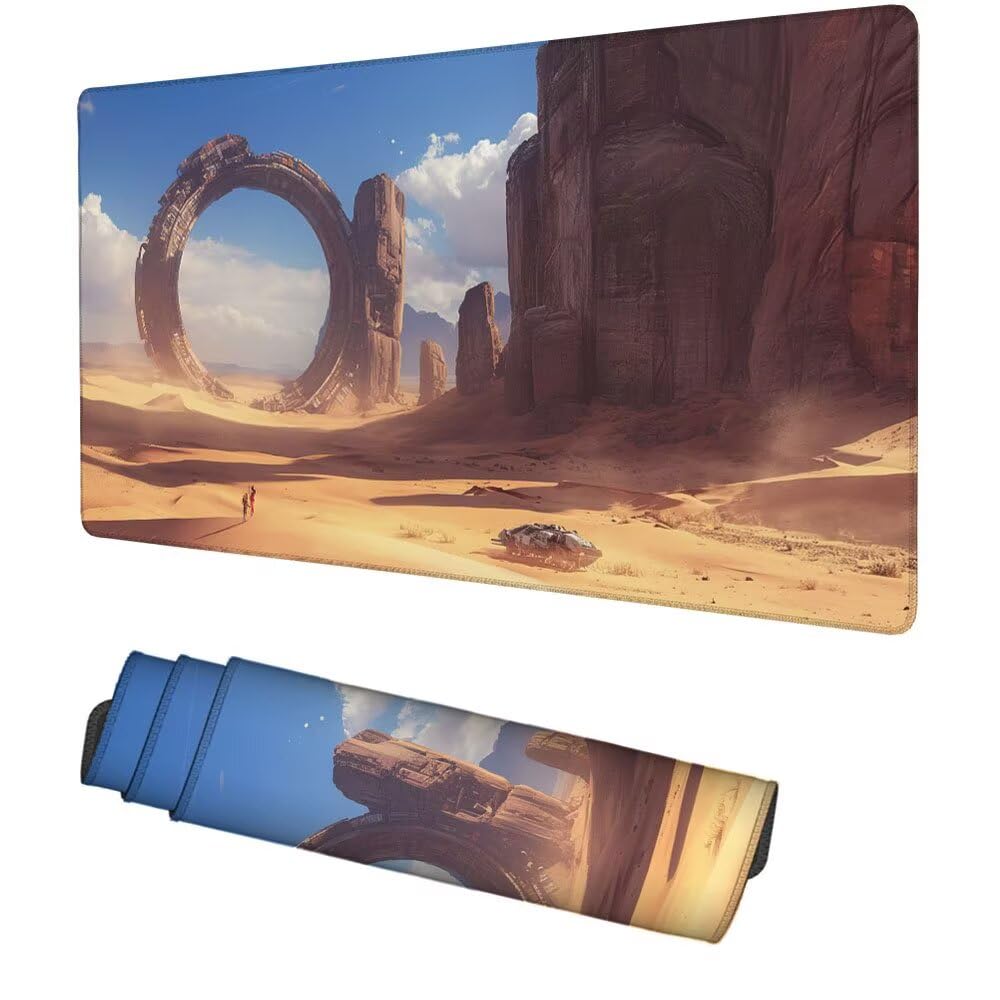 Wüste Mauspad 1000x500x3mm, Mousepad Gaming Mauspad blau Mousepad XXL, Mouse Pad mit Vernähten Kanten und rutschfeste Gummibasis, Schreibtisch Zubehör, Maus Pad für Gaming Tastatur und Maus, f-368