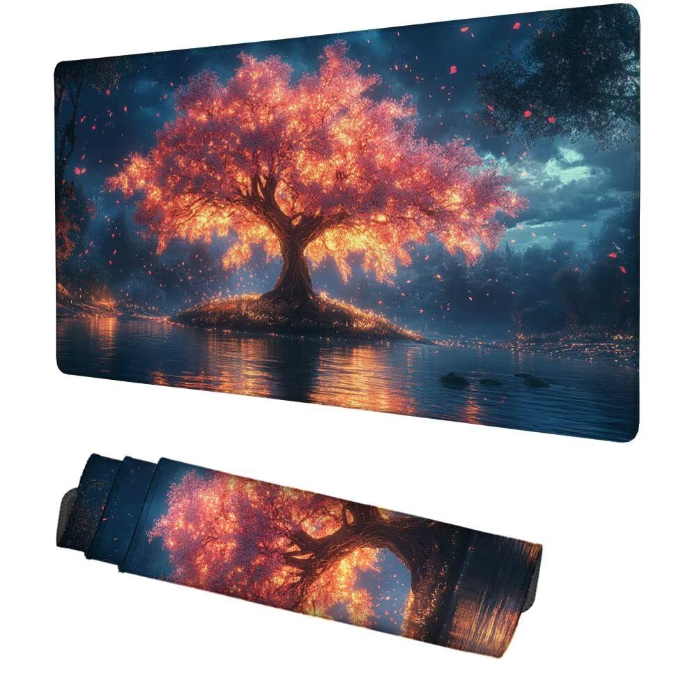 Wald Mauspad 1000x500x3mm, Mousepad Gaming Mauspad Baum Mousepad XXL, Mouse Pad mit Vernähten Kanten und rutschfeste Gummibasis, Schreibtisch Zubehör, Maus Pad für Gaming Tastatur und Maus, f-362