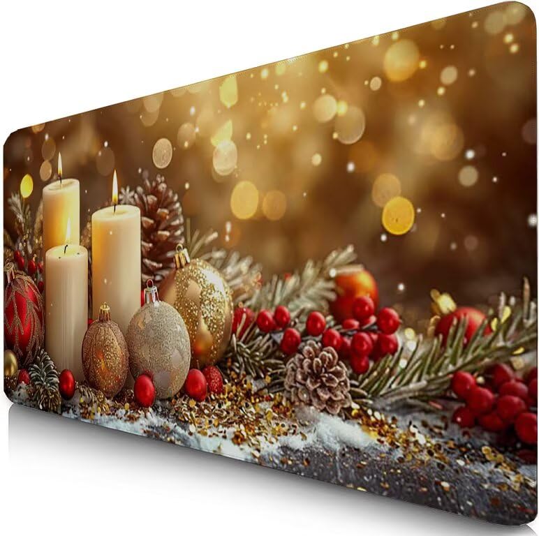 Schreibtischunterlage Weiß Mauspad XXL 150x80cm Mousepad Kerze Gaming Mauspad mit Nicht rutschender Unterlage, Vernähte Kanten WassXerdicht Anti-Rutsch Maus Pad für Laptop, Office Geschenke F0-932