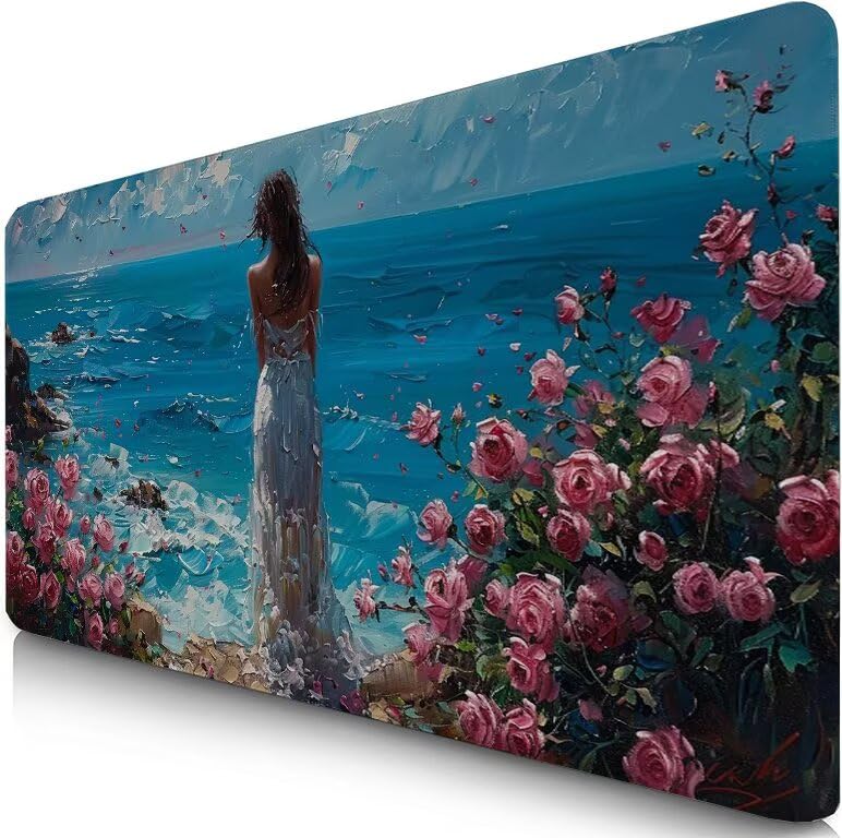 Schreibtischunterlage Mädchen Mauspad XXL 150x80cm Mousepad Blau Gaming Mauspad mit Nicht rutschender Unterlage, Vernähte Kanten WassXerdicht Anti-Rutsch Maus Pad für Laptop, Office Geschenke F0-923