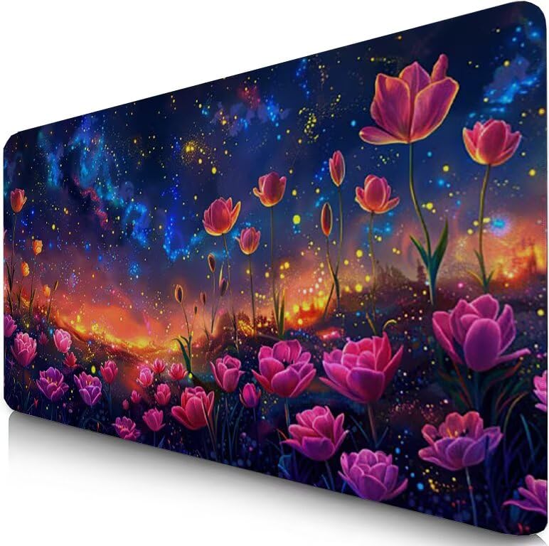Schreibtischunterlage Lila Mauspad XXL 150x80cm Mousepad Blume Gaming Mauspad mit Nicht rutschender Unterlage, Vernähte Kanten WassXerdicht Anti-Rutsch Maus Pad für Laptop, Office Geschenke F0-938