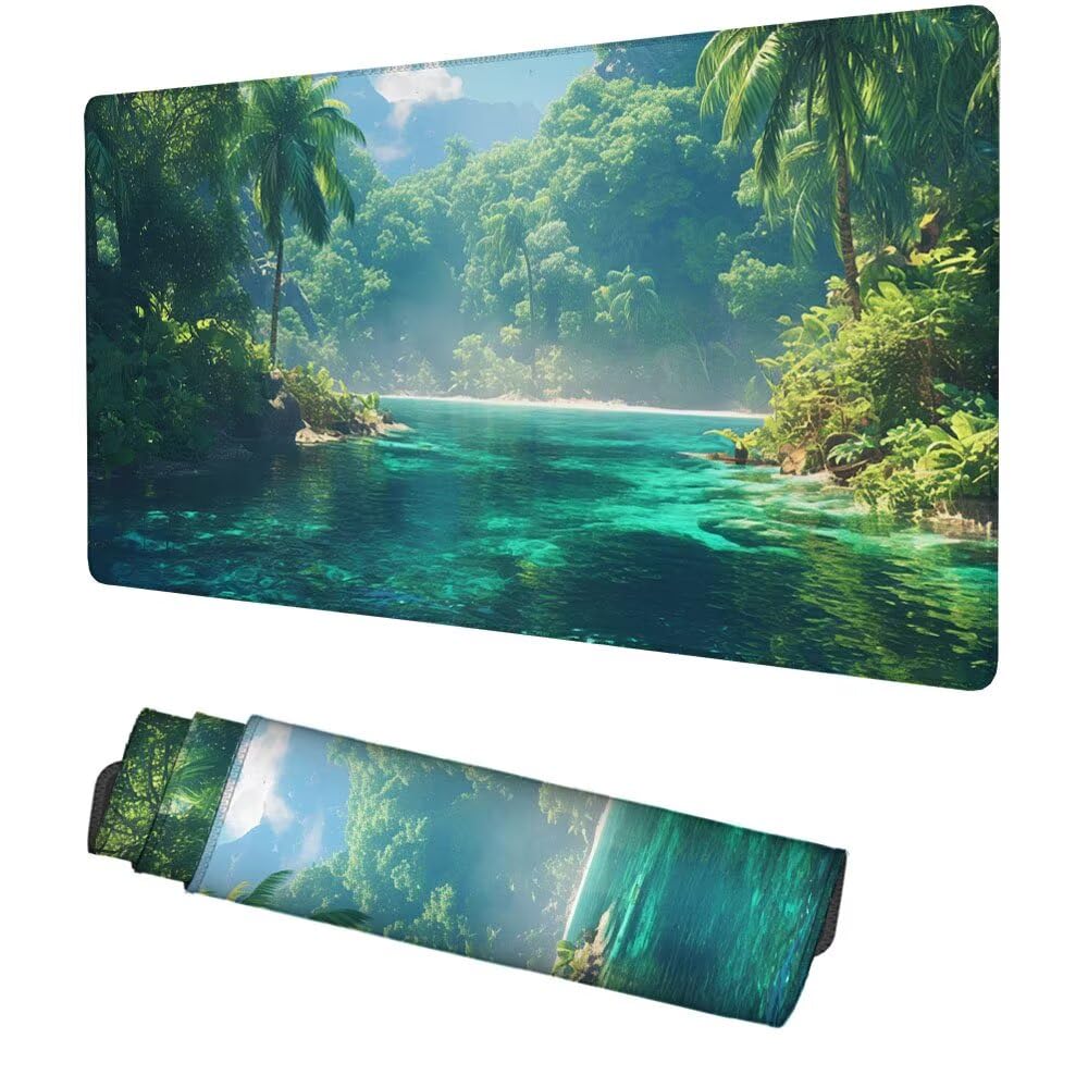 Baum Mauspad 900x500x3mm, Mousepad Gaming Mauspad Grün (1) Mousepad XXL, Mouse Pad mit Vernähten Kanten und rutschfeste Gummibasis, Schreibtisch Zubehör, Maus Pad für Gaming Tastatur und Maus, f-402