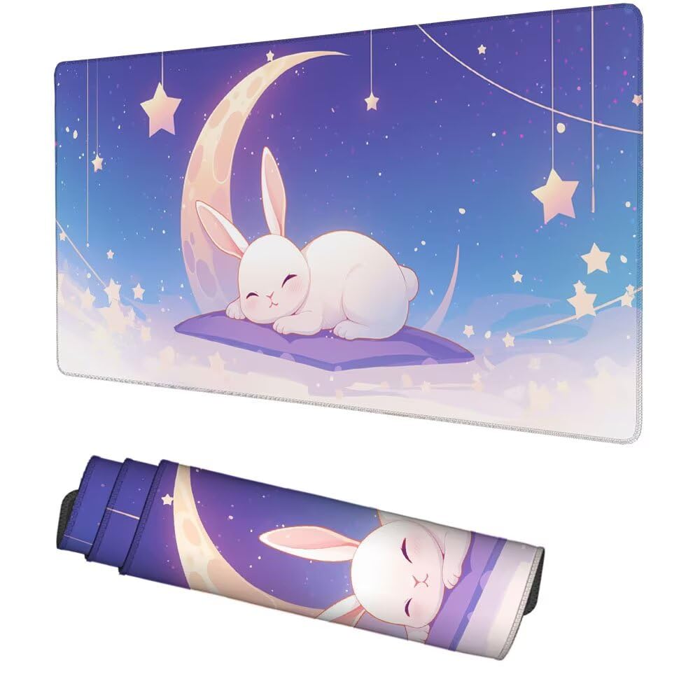 Hase Mauspad 1000x500x3mm, Mousepad Gaming Mauspad Mond Mousepad XXL, Mouse Pad mit Vernähten Kanten und rutschfeste Gummibasis, Schreibtisch Zubehör, Maus Pad für Gaming Tastatur und Maus, f-424