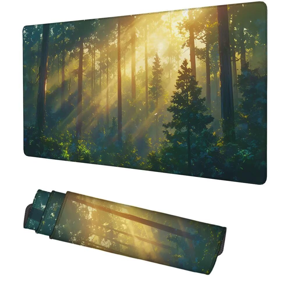 Baum Mauspad 1000x500x3mm, Mousepad Gaming Mauspad Wald Mousepad XXL, Mouse Pad mit Vernähten Kanten und rutschfeste Gummibasis, Schreibtisch Zubehör, Maus Pad für Gaming Tastatur und Maus, f-406