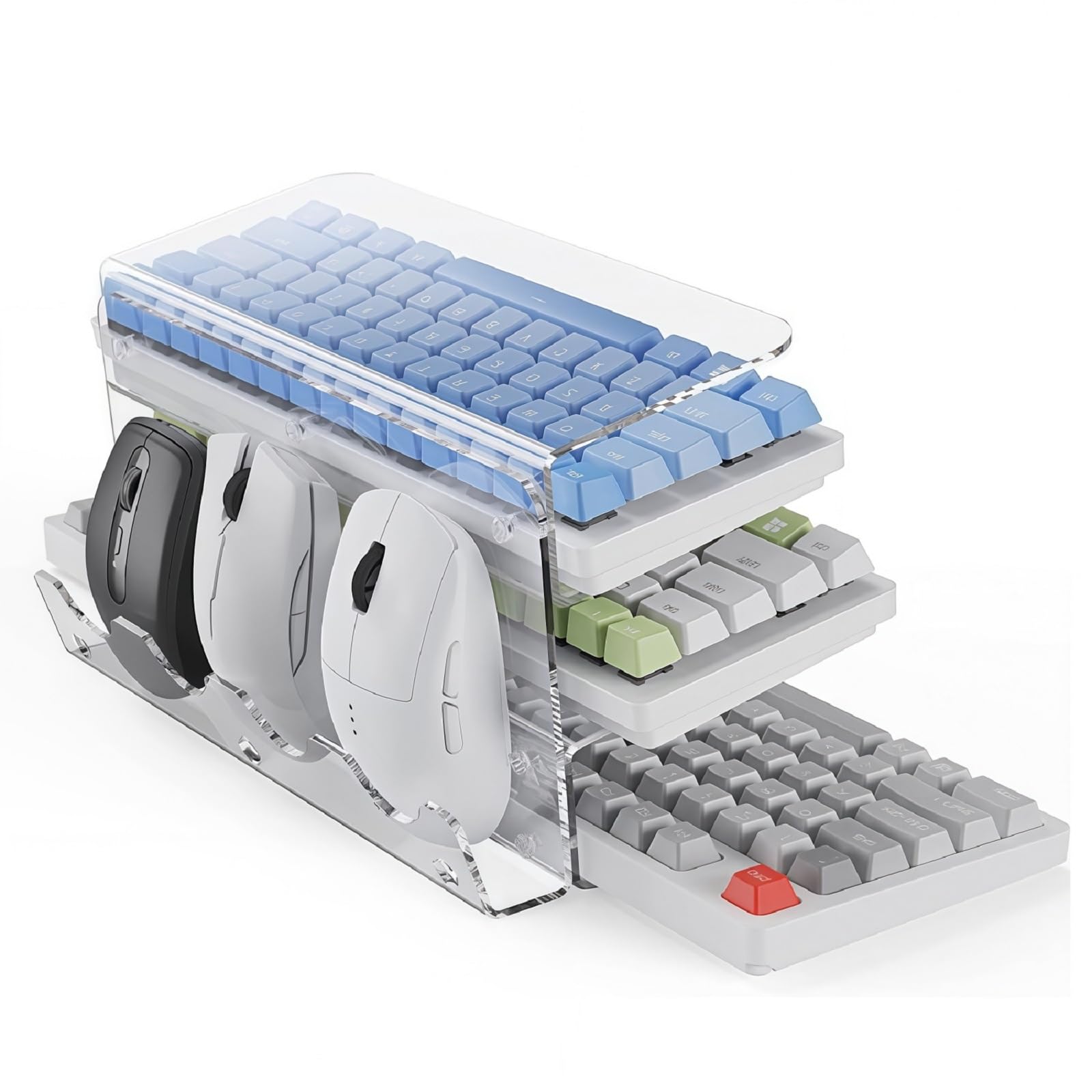 Verstellbarer Acryl-Tastaturständer, 3-lagiges Gaming-Tablett für 4 Tastaturen und 3 Mäuse, Zubehör, platzsparender Nizer, dickes und stabiles Design