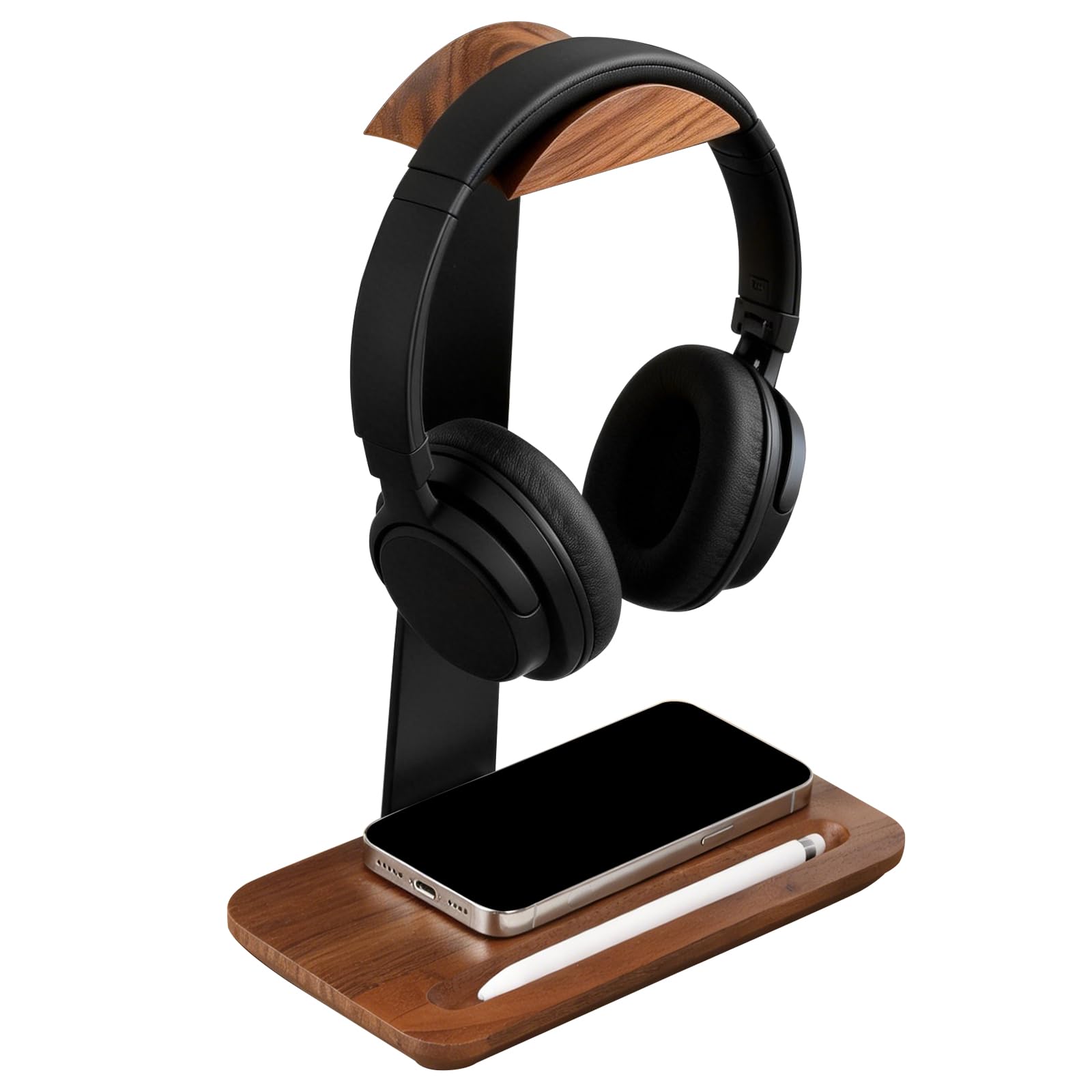 Kopfhörer Ständer aus Walnussholz mit Rutschfeste Basis, Stabiler Kopfhörerhalter für Over-Ear & Gaming Kopfhörer, Headset Halterung, Tisch Zubehör, Passend für Bügelbreite bis 6 cm & Höhe bis 26 cm