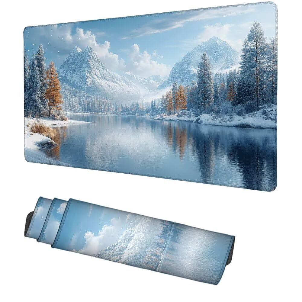 Schneeberge Mauspad 900x500x3mm, Mousepad Gaming Mauspad Aussicht Mousepad XXL, Mouse Pad mit Vernähten Kanten und rutschfeste Gummibasis, Schreibtisch Zubehör, für Gaming Tastatur und Maus, f-444