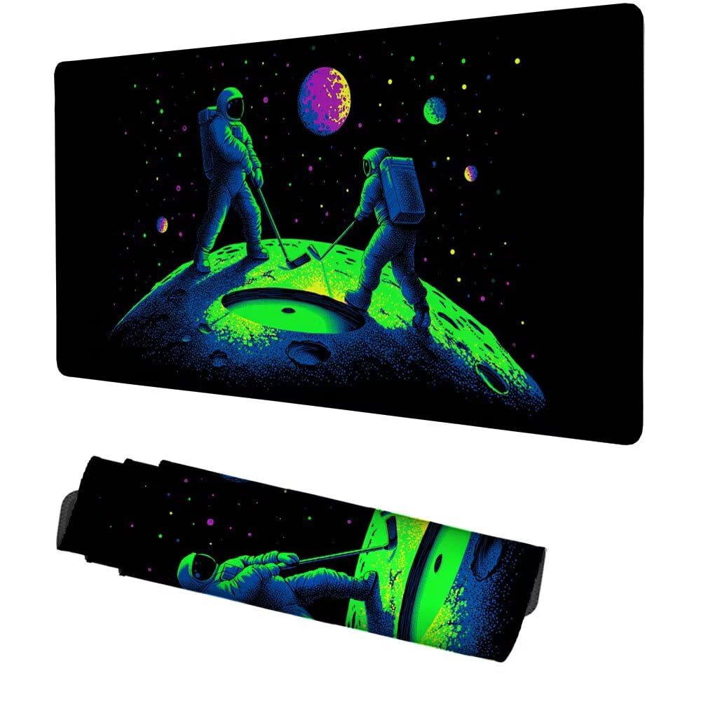 Planeten Mauspad 900x500x3mm, Mousepad Gaming Mauspad Grün Mousepad XXL, Mouse Pad mit Vernähten Kanten und rutschfeste Gummibasis, Schreibtisch Zubehör, Maus Pad für Gaming Tastatur und Maus, f-438