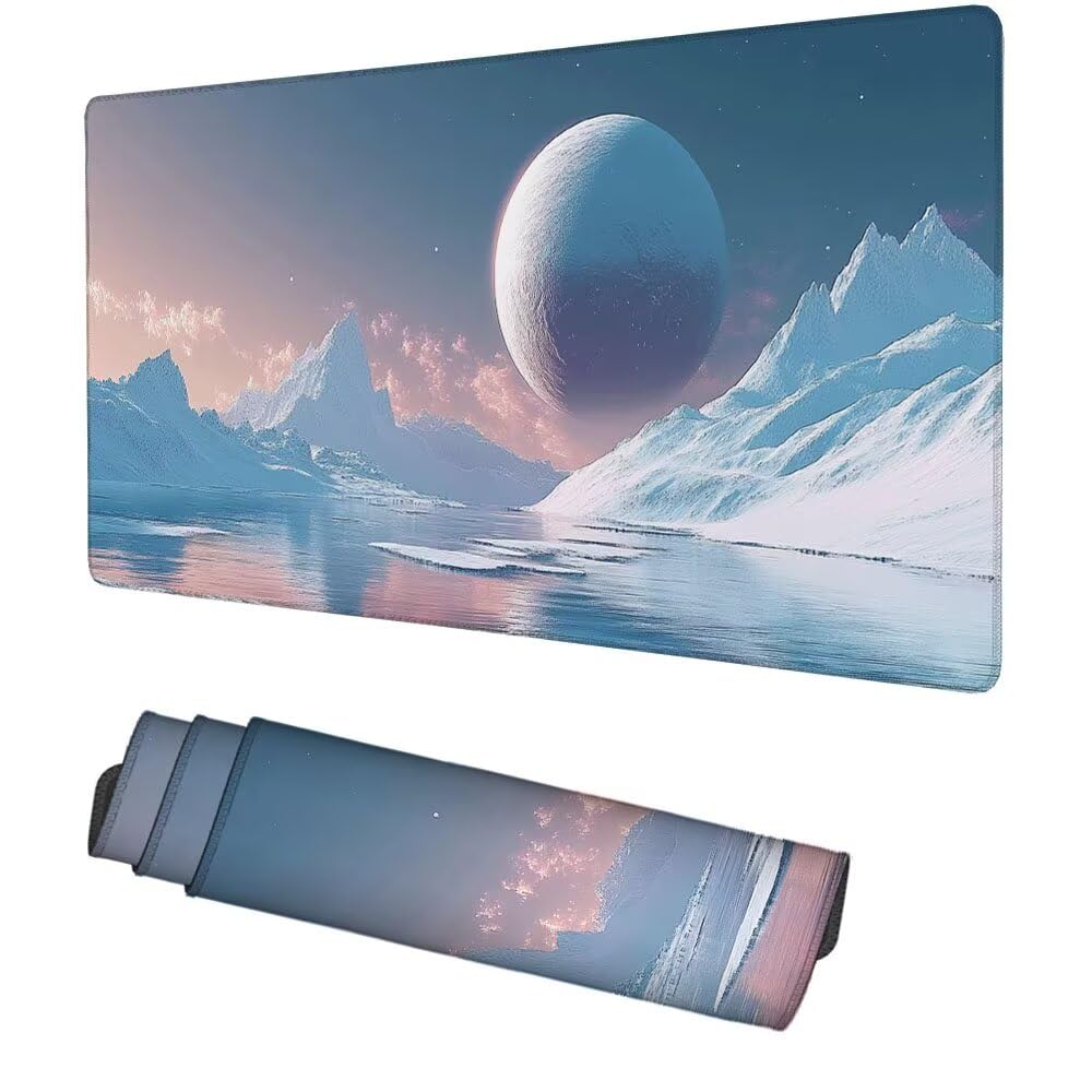 Planeten Mauspad 1000x500x3mm, Mousepad Gaming Mauspad Schneeberge Mousepad XXL, Mouse Pad mit Vernähten Kanten und rutschfeste Gummibasis, Schreibtisch Zubehör, für Gaming Tastatur und Maus, f-434