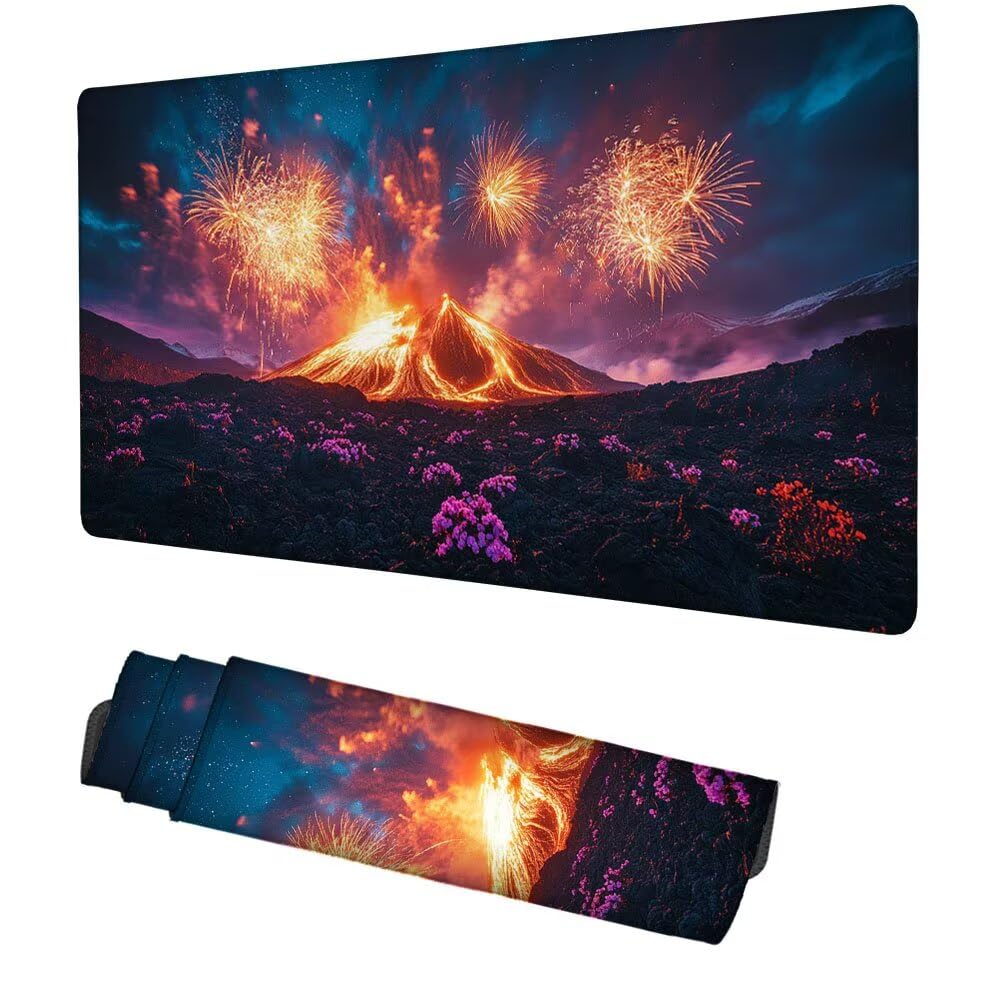 Feuerfeuer Mauspad 1000x500x3mm, Mousepad Gaming Mauspad Landschaft Mousepad XXL, Mouse Pad mit Vernähten Kanten und rutschfeste Gummibasis, Schreibtisch Zubehör, für Gaming Tastatur und Maus, f-452
