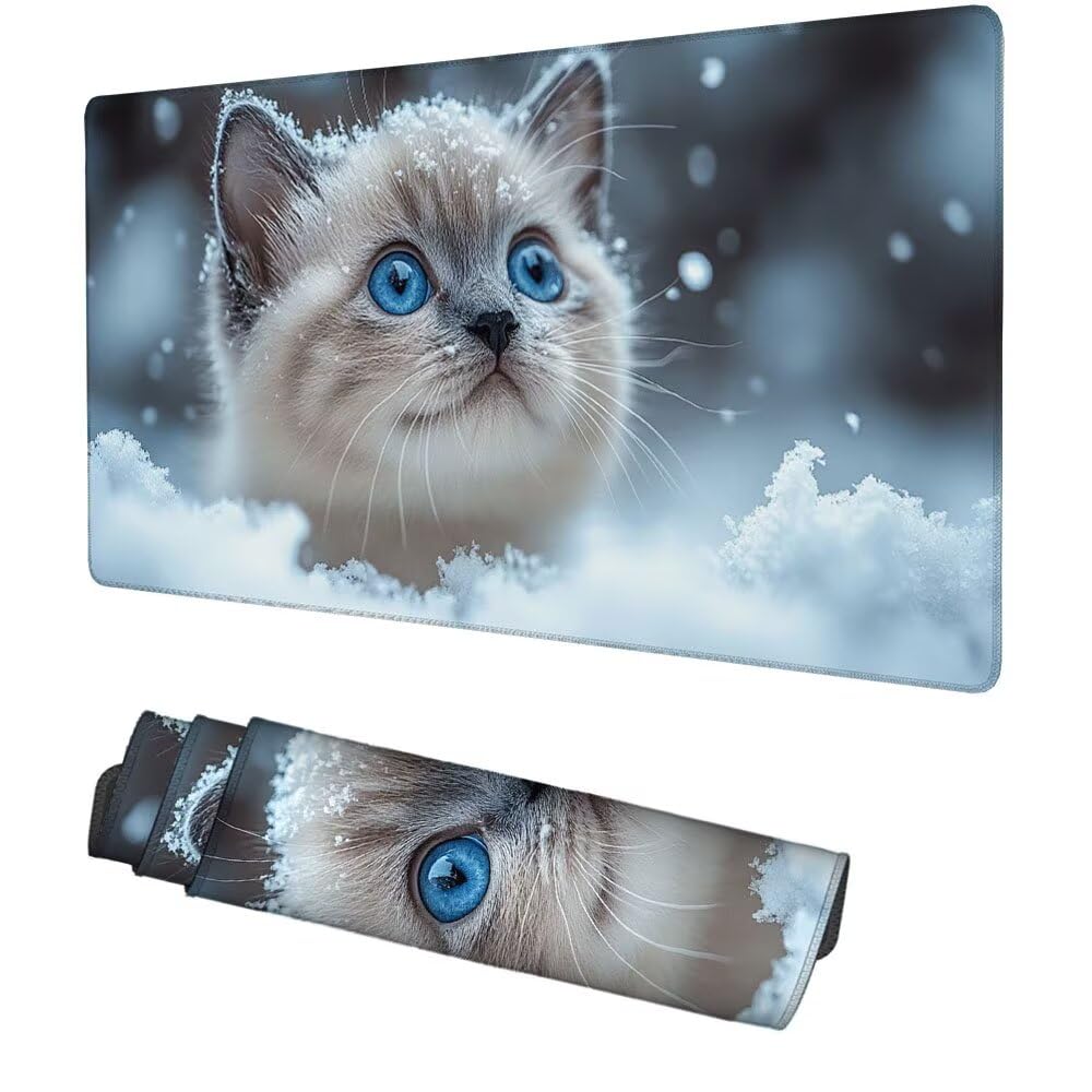 Schnee Mauspad 1000x500x3mm, Mousepad Gaming Mauspad Tier Mousepad XXL, Mouse Pad mit Vernähten Kanten und rutschfeste Gummibasis, Schreibtisch Zubehör, Maus Pad für Gaming Tastatur und Maus, f-442