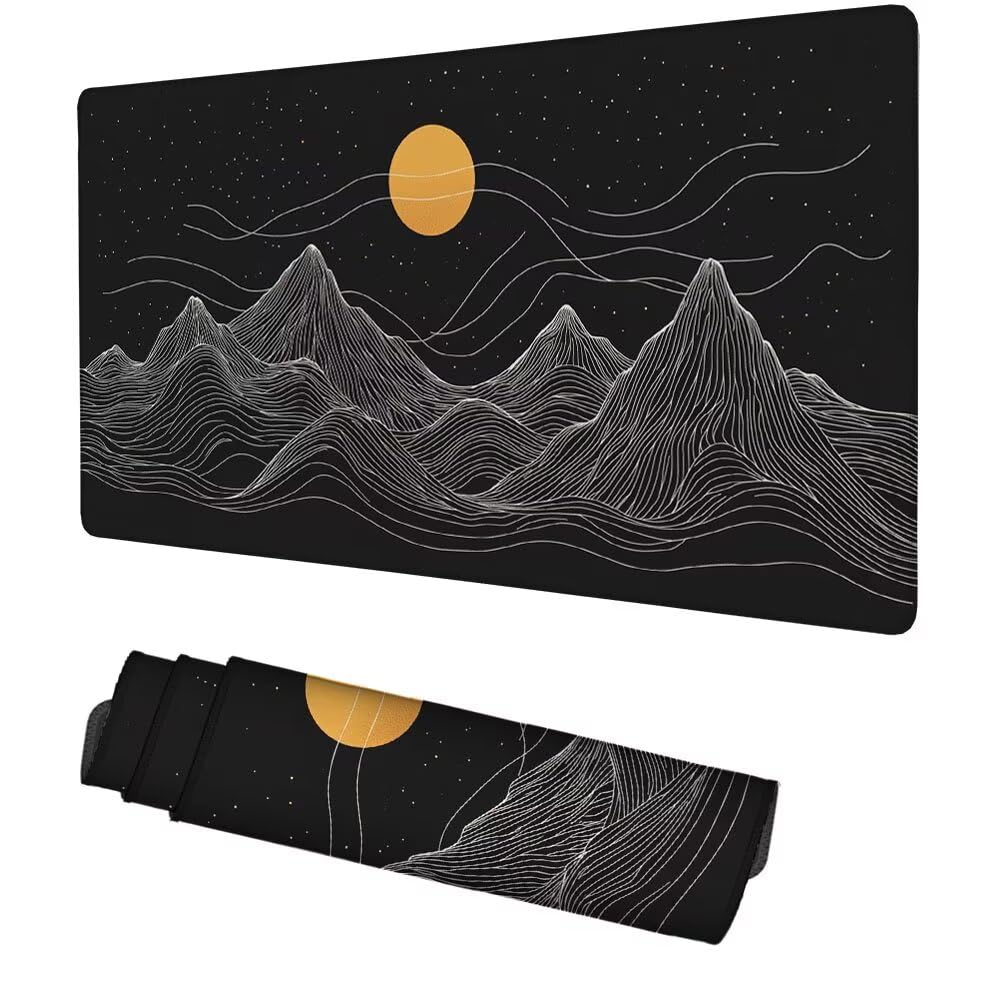 Mond Mauspad 900x500x3mm, Mousepad Gaming Mauspad Schwarz Mousepad XXL, Mouse Pad mit Vernähten Kanten und rutschfeste Gummibasis, Schreibtisch Zubehör, Maus Pad für Gaming Tastatur und Maus, f-464