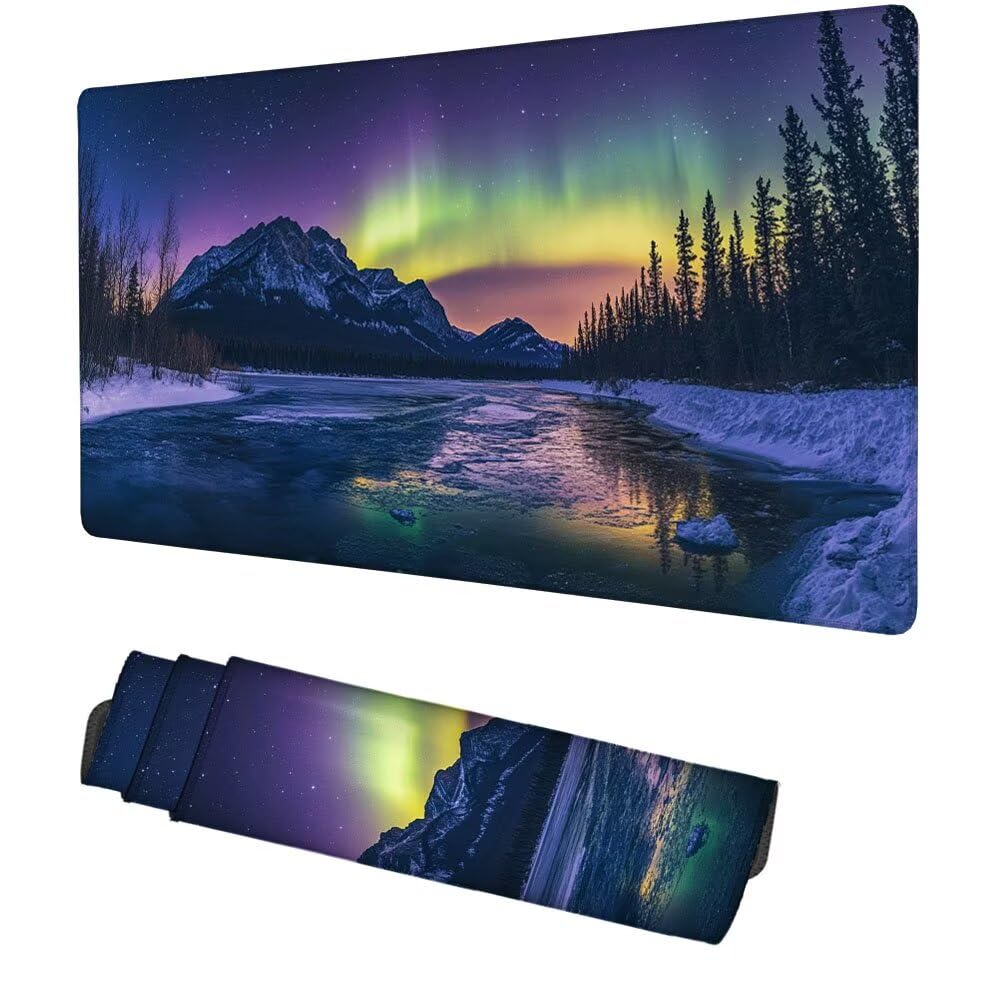 Lila Mauspad 900x500x3mm, Mousepad Gaming Mauspad Aurora Mousepad XXL, Mouse Pad mit Vernähten Kanten und rutschfeste Gummibasis, Schreibtisch Zubehör, Maus Pad für Gaming Tastatur und Maus, f-480