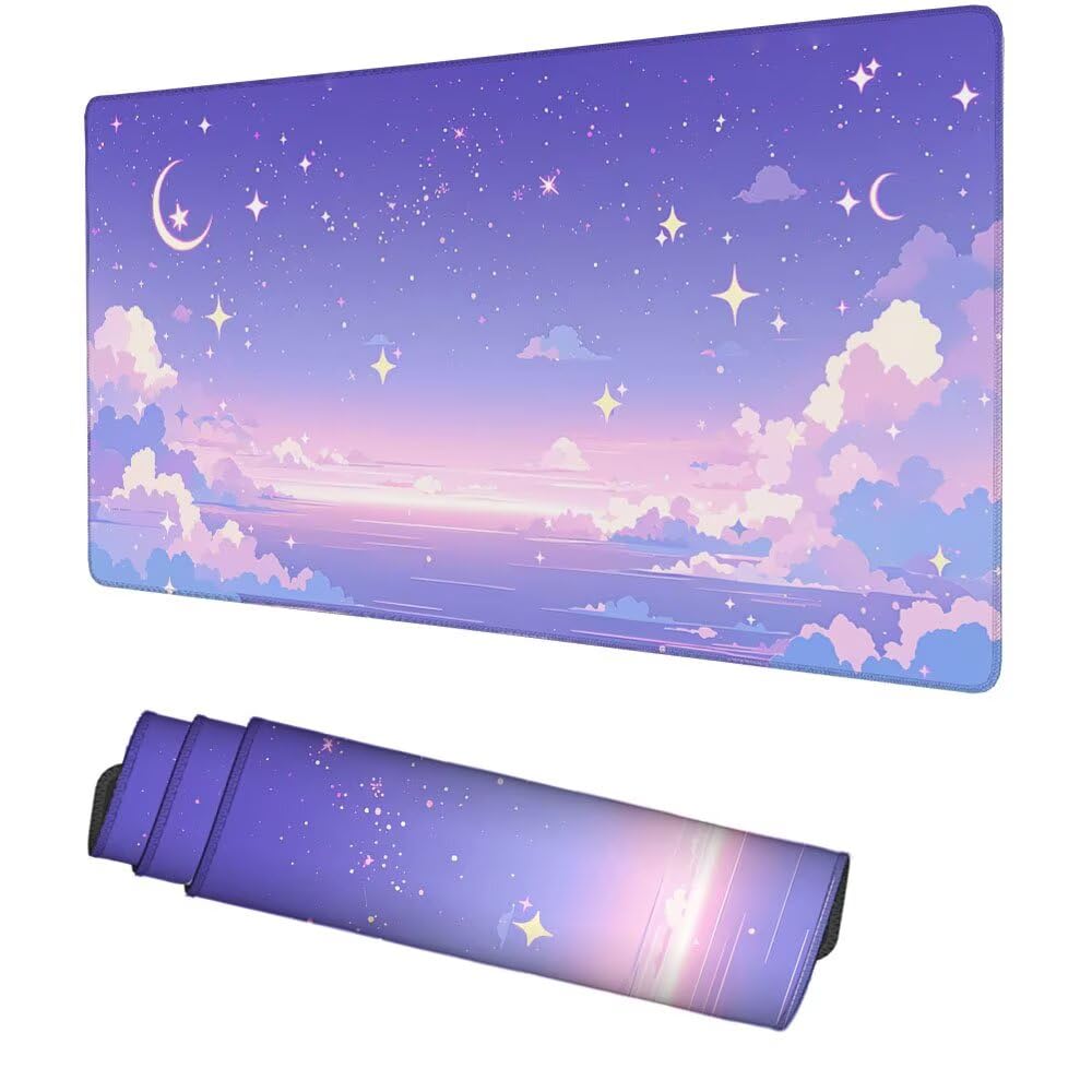 Lila Mauspad 1000x500x3mm, Mousepad Gaming Mauspad Fantasie Mousepad XXL, Mouse Pad mit Vernähten Kanten und rutschfeste Gummibasis, Schreibtisch Zubehör, Maus Pad für Gaming Tastatur und Maus, f-484