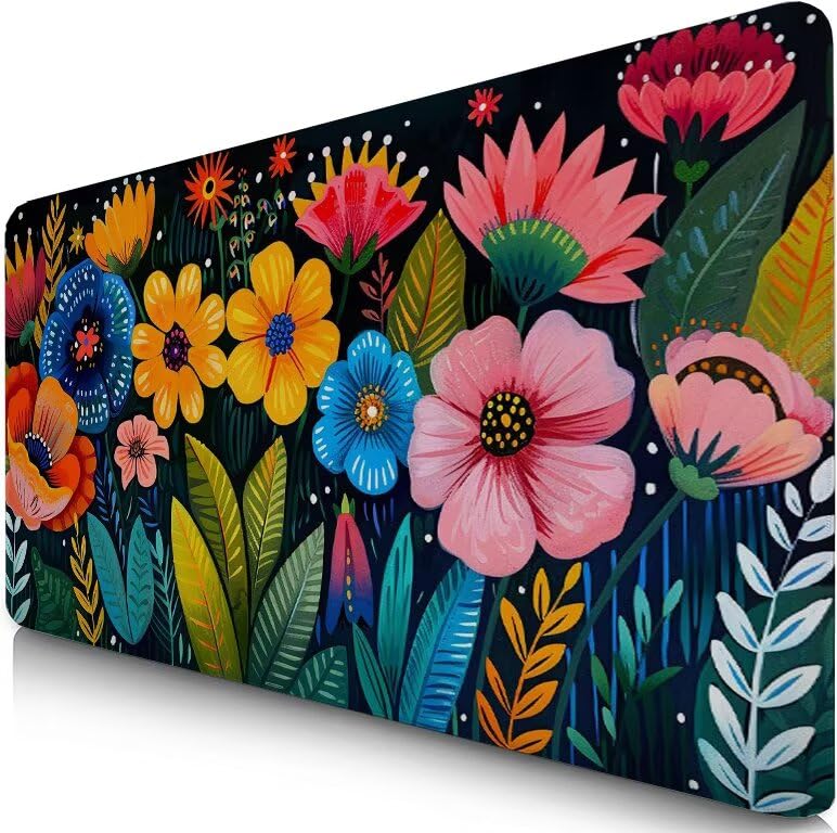 Schreibtischunterlage Bunt Mauspad XXL 150x80cm Mousepad Blume Gaming Mauspad mit Nicht rutschender Unterlage, Vernähte Kanten WassXerdicht Anti-Rutsch Maus Pad für Laptop, Office Geschenke F0-956