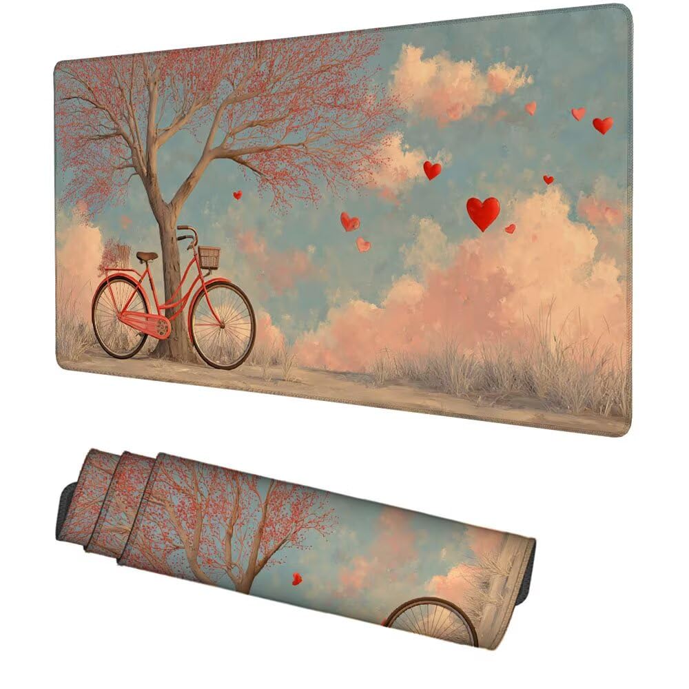 Fahrrad Mauspad 900x500x3mm, Mousepad Gaming Mauspad Baum Mousepad XXL, Mouse Pad mit Vernähten Kanten und rutschfeste Gummibasis, Schreibtisch Zubehör, Maus Pad für Gaming Tastatur und Maus, f-500