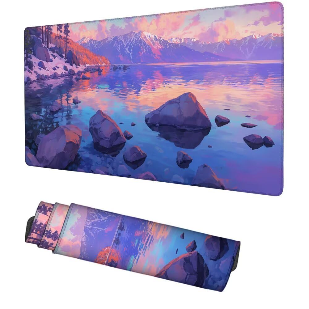 Lila Mauspad 900x500x3mm, Mousepad Gaming Mauspad Stein Mousepad XXL, Mouse Pad mit Vernähten Kanten und rutschfeste Gummibasis, Schreibtisch Zubehör, Maus Pad für Gaming Tastatur und Maus, f-494