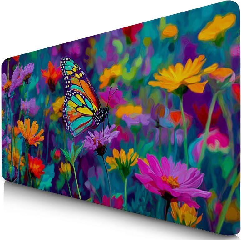 Schreibtischunterlage Schmetterling Mauspad XXL 150x80cm Mousepad Lila Gaming Mauspad mit Nicht rutschender Unterlage, Vernähte Kanten WassXerdicht Anti-Rutsch Maus Pad für PC, MacBook, Laptop F0-947