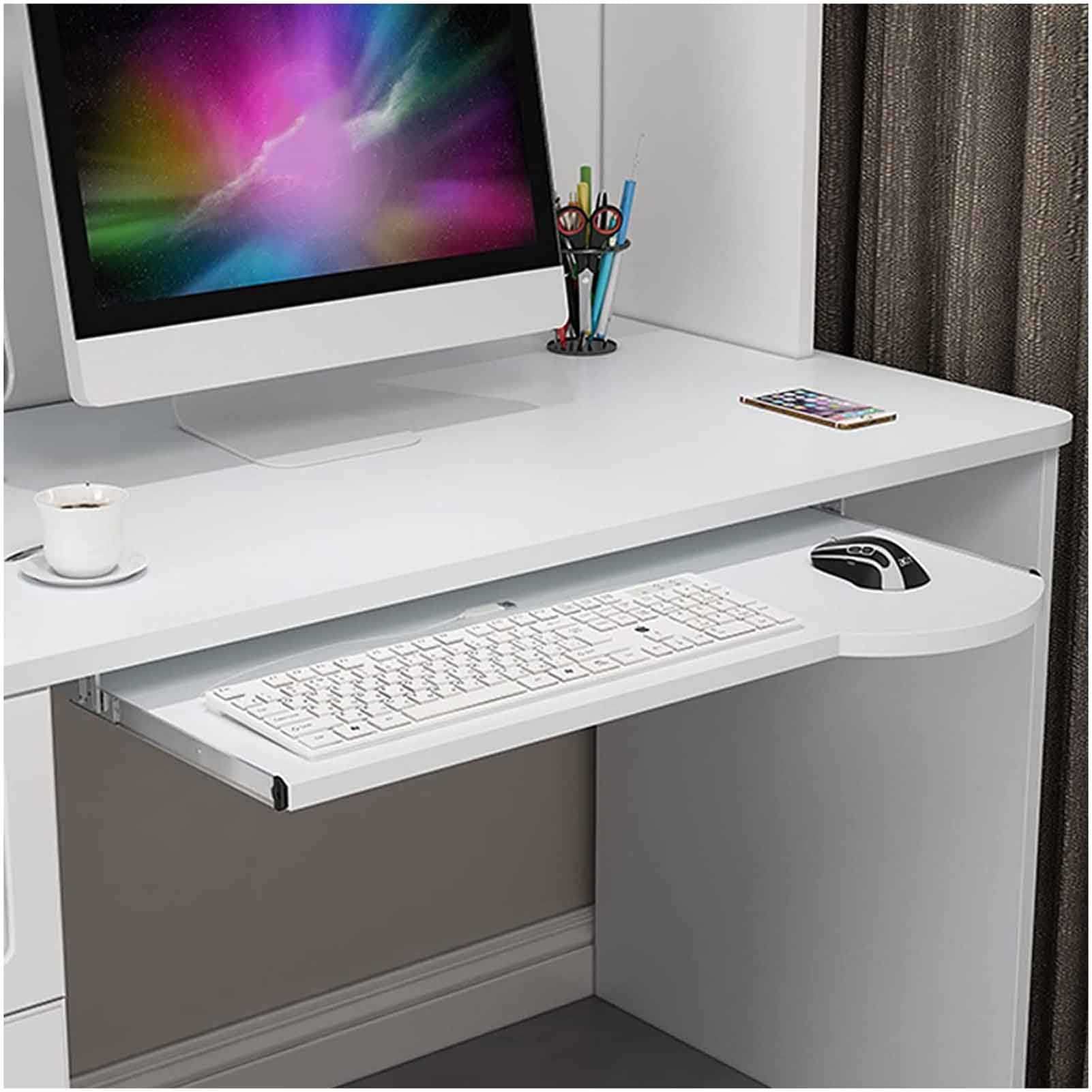 Höhenverstellbarer Keyboard-Ständer mit Holztisch unter dem Schreibtisch, Maus- und Tastaturablage (weiß, 70 x 26 cm) – perfekt für Home Office und Gaming