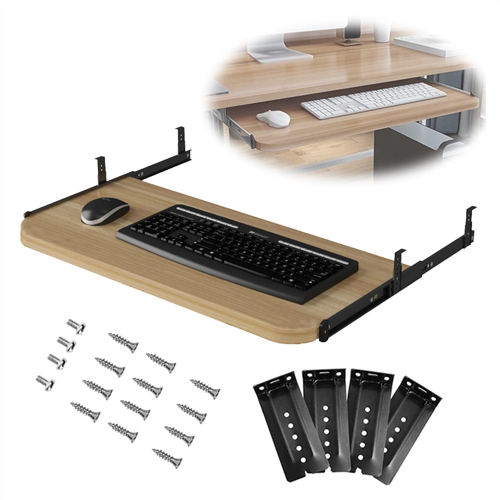 Schiebe-Tastatur- und Maus-Unterstützungsablage, unter dem Schreibtisch, 540/600/700 x 270 mm, platzsparende PC-Schreibtisch-Lösung, perfekt für Home Office und Gaming