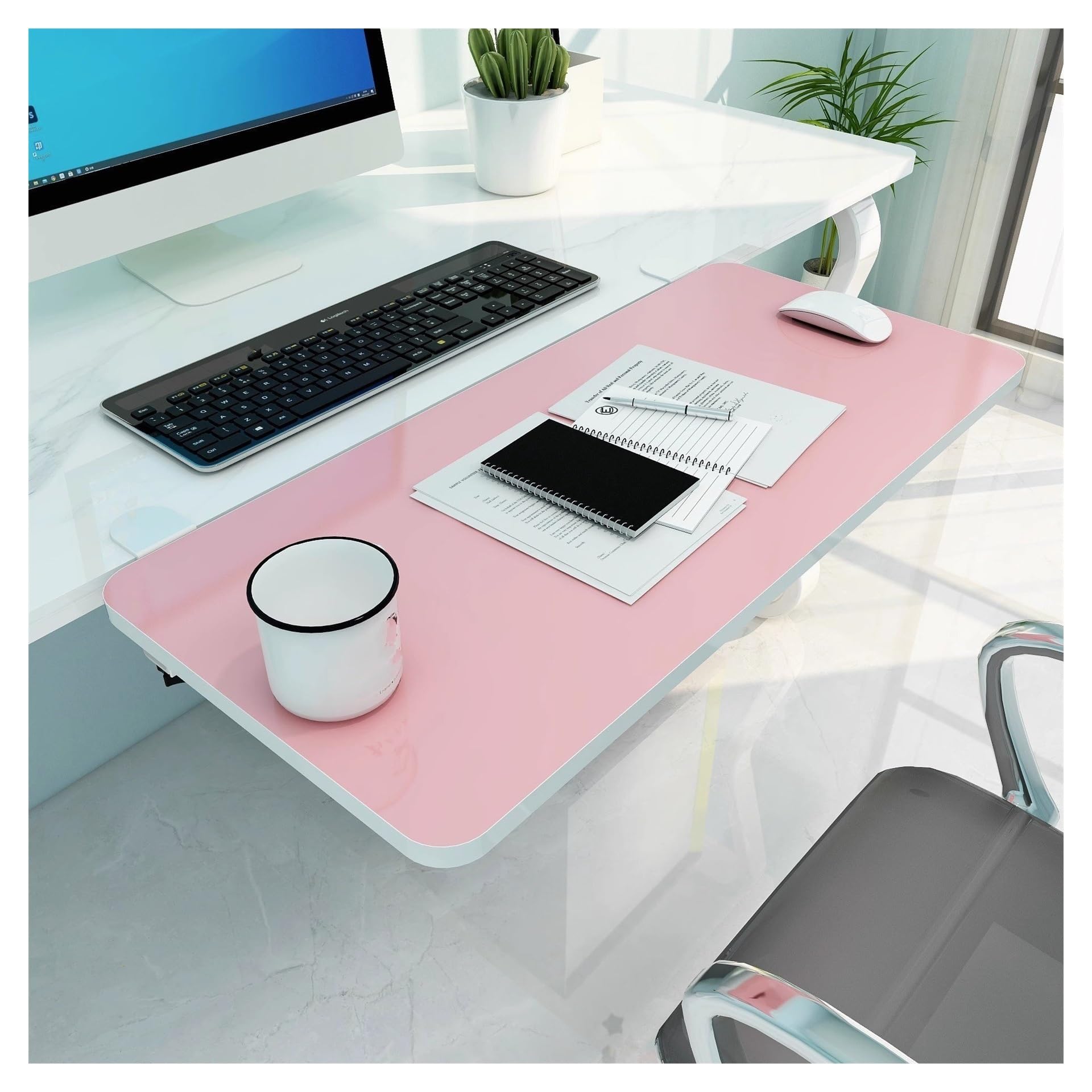 Regal für Maus & Tastatur - Faltbar 90° Einstellbare Breite & Länge - Kein Bohren erforderlich - Schwarz Weiß Perfekt für Home Office & Gaming