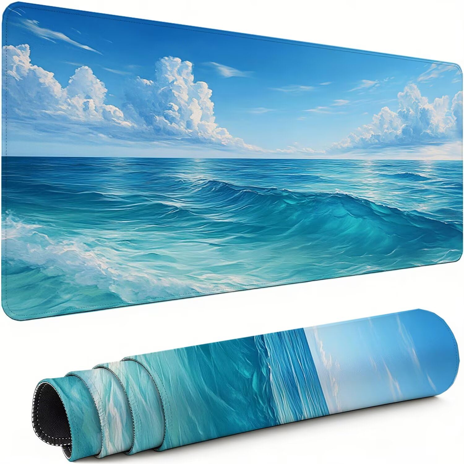 Gaming Mauspad XXL 1600x800x3mm Blau Mousepad, Große Speed rutschfeste Schreibtischunterlage Ozean Verbessert Präzision und Geschwindigkeit mit Stoßdämpfung für Tastatur und Maus Homeoffice xg-887