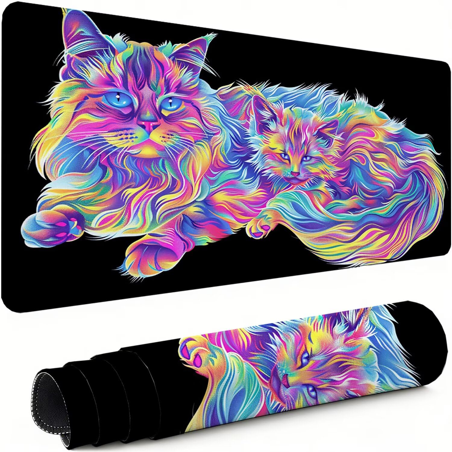 Gaming Mauspad XXL 1600x800x3mm Schwarz Mousepad, Große Speed rutschfeste Schreibtischunterlage Katze Verbessert Präzision und Geschwindigkeit mit Stoßdämpfung für Tastatur und Maus Homeoffice xg-881