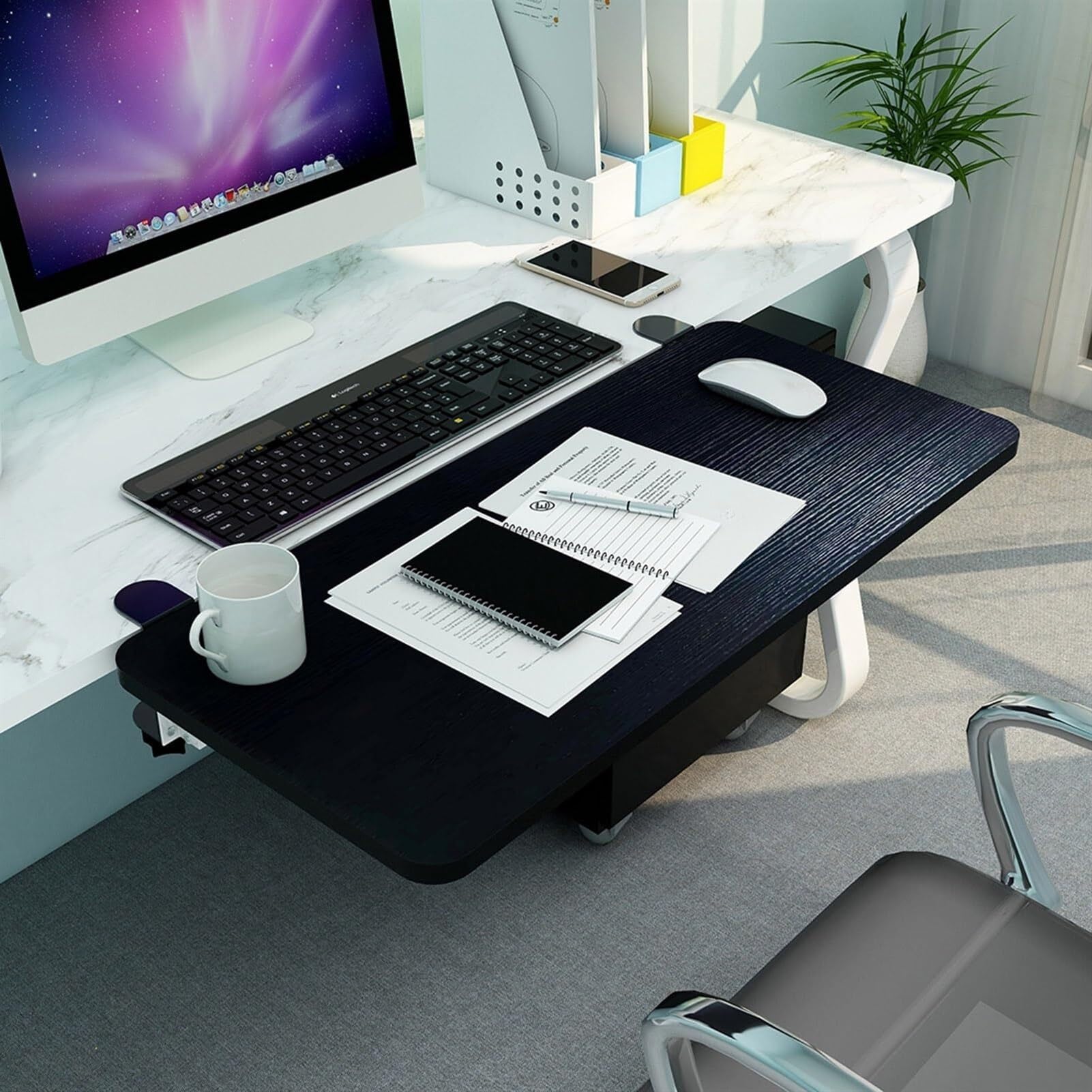 Verstellbare 90° Holz-Tastaturablage, platzsparender Laptop, Maus & Spielkonsole, passt 55, 65, 75 x 25 cm, ideal für Home Office & Gaming Setup