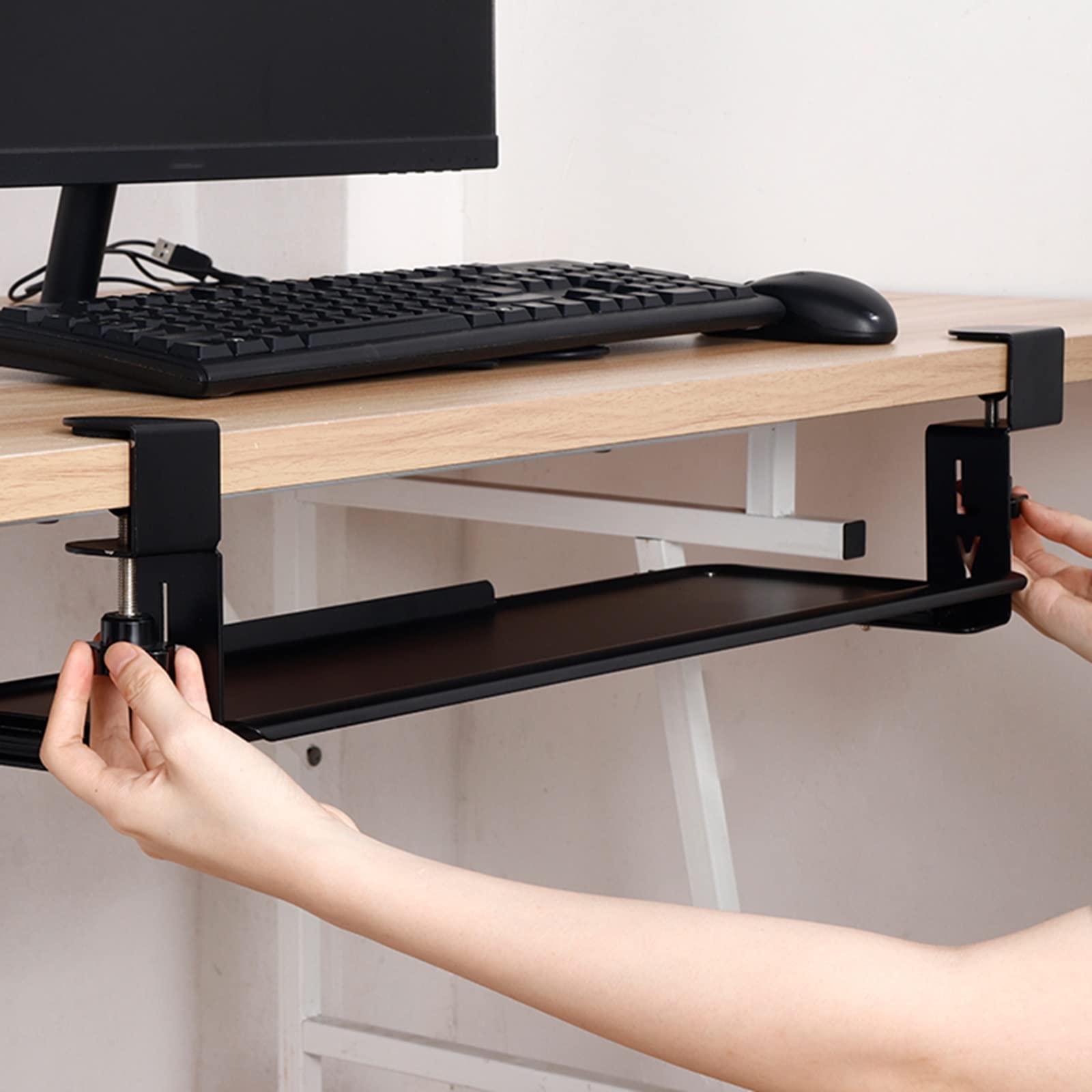 Tastaturablage für den Schreibtisch mit 35,6 cm (14 Zoll) Gleitschienen, ausziehbare Tastaturablage & Maus-Sto-Lösung, platzsparendes Design für Home Office und Gaming Setup