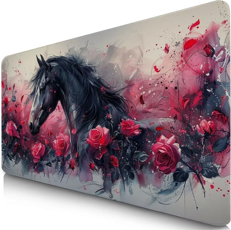 Schreibtischunterlage Rosa Mauspad XXL 120x60cm Mousepad Pferd Gaming Mauspad mit Nicht rutschender Unterlage, Vernähte Kanten WassXerdicht Anti-Rutsch Maus Pad für Laptop, Office Geschenke F0-986