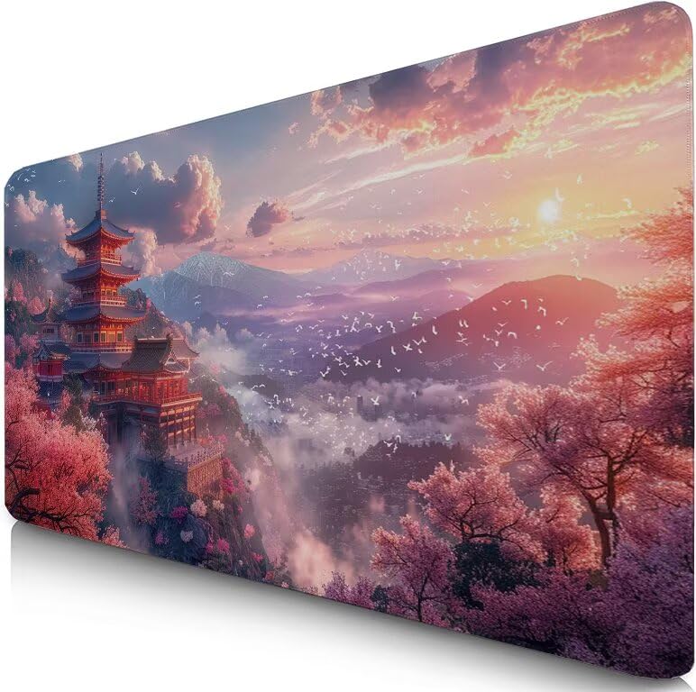 Schreibtischunterlage Rosa Mauspad XXL 120x60cm Mousepad Trommelturm Gaming Mauspad mit Nicht rutschender Unterlage, Vernähte Kanten WassXerdicht Anti-Rutsch Maus Pad für PC, MacBook, Laptop F0-989