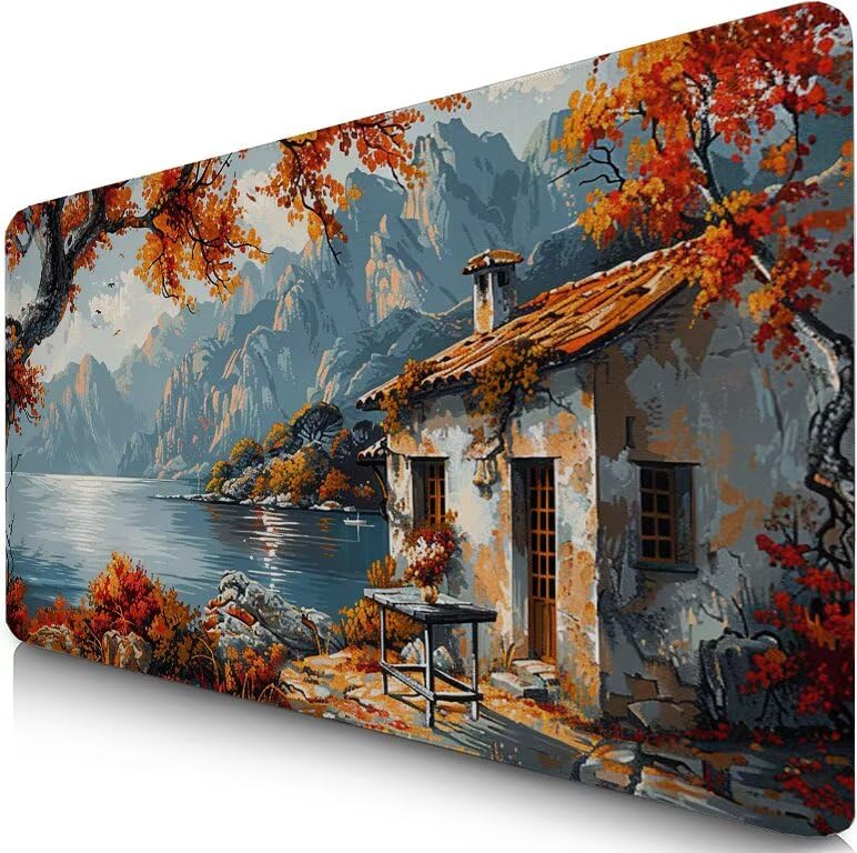 Schreibtischunterlage Herbst Mauspad XXL 150x80cm Mousepad See Gaming Mauspad mit Nicht rutschender Unterlage, Vernähte Kanten WassXerdicht Anti-Rutsch Maus Pad für Laptop, Office Geschenke F0-983