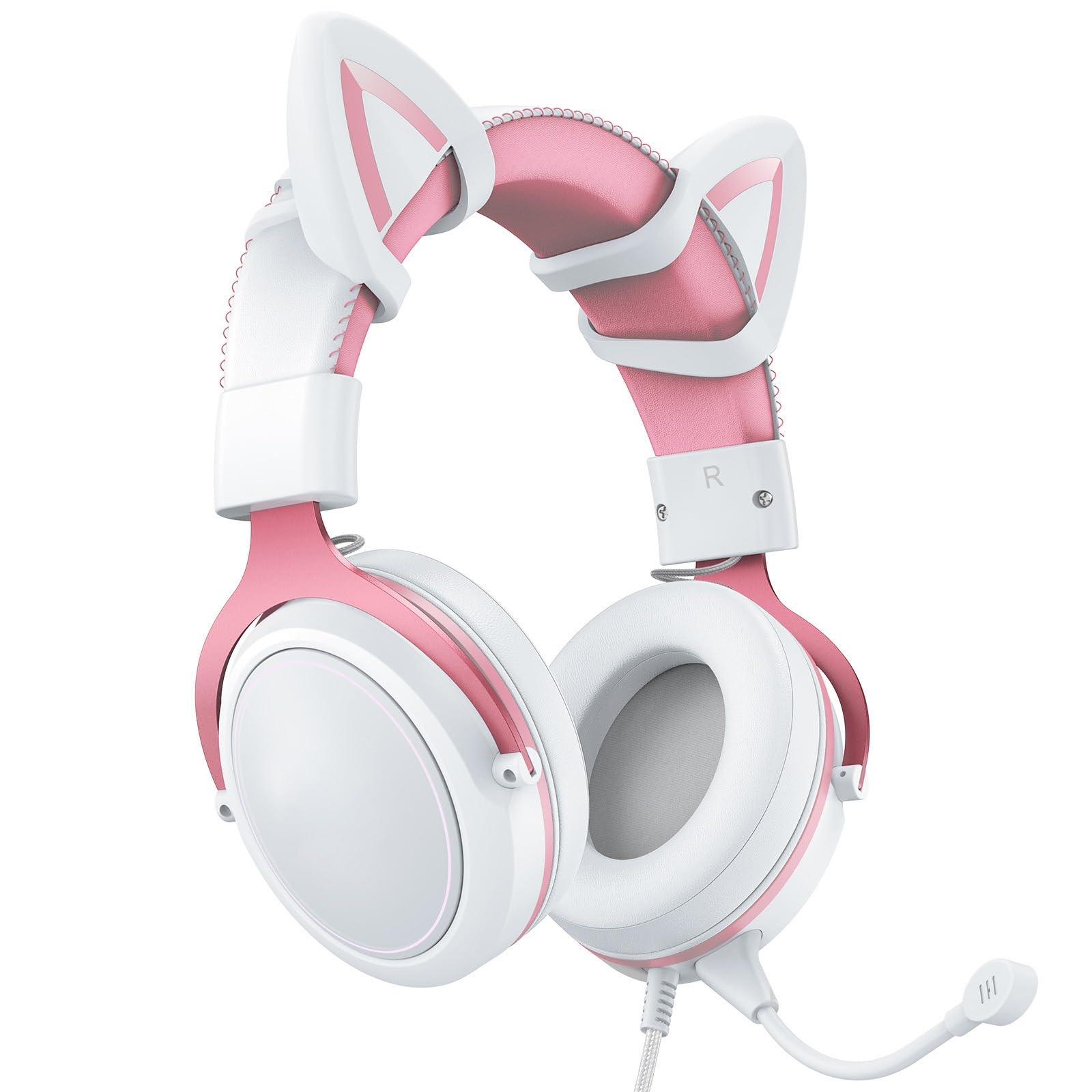 RGB-beleuchtetes Gaming-Headset mit geräuschunterdrückendem Mikrofon, niedliche USB-Kopfhörer for PC-Gamer(Pink)