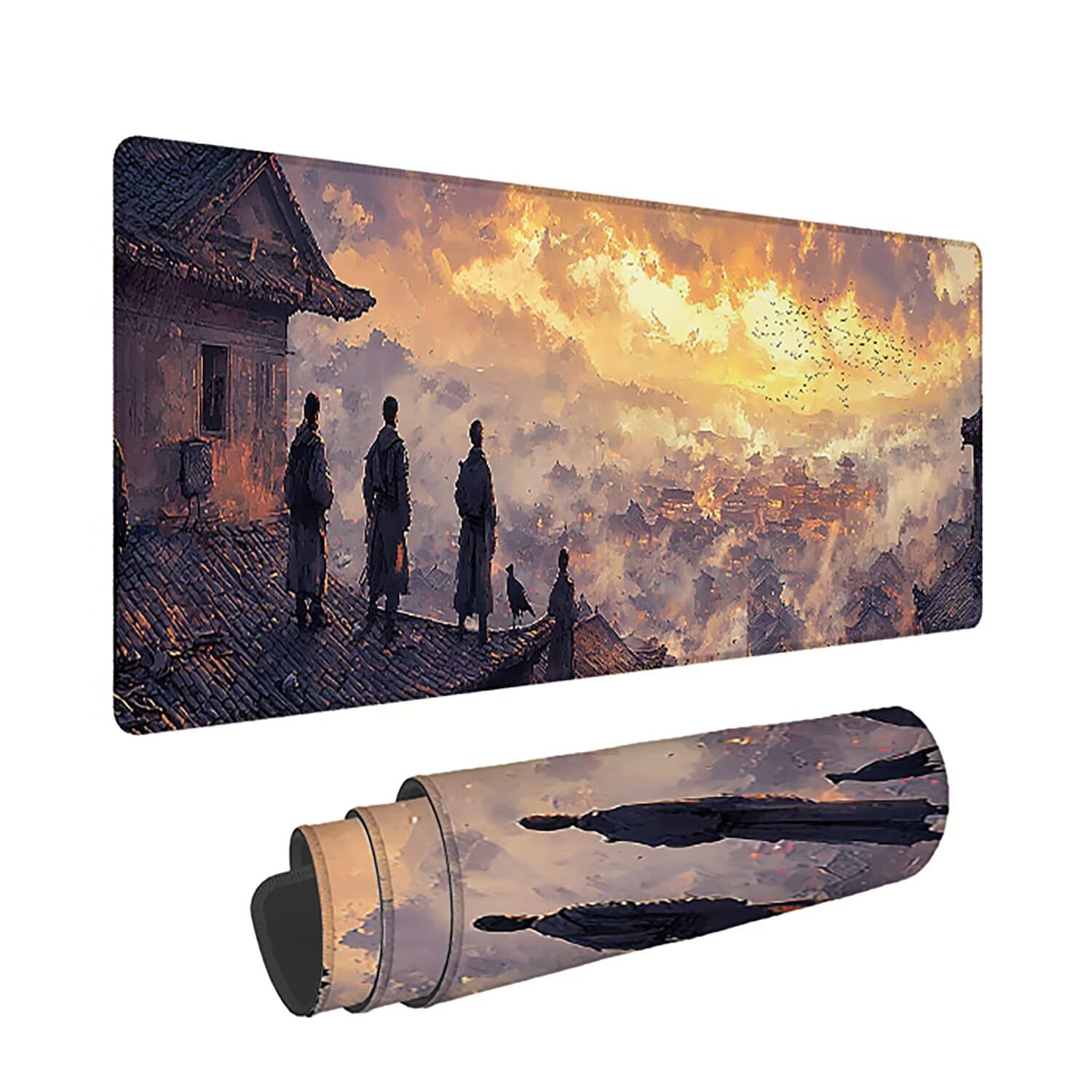Gaming Mauspad XXL 1600x800x3mm, Retro Anti -Rutsch Mousepad XXL, Landschaft groß Schreibtischunterlage, Waschbares, rutschfeste Gummibasis, Nähten an Den Kanten für PC, Maus und Tastatur -36888
