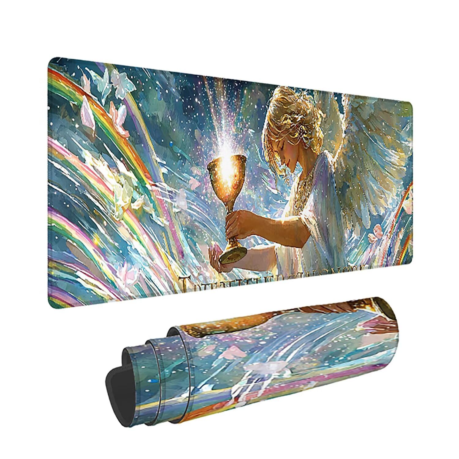 Gaming Mauspad XXL 1400x600x3mm, Engel Anti -Rutsch Mousepad XXL, Landschaft groß Schreibtischunterlage, Waschbares, rutschfeste Gummibasis, Nähten an Den Kanten für PC, Maus und Tastatur -36886