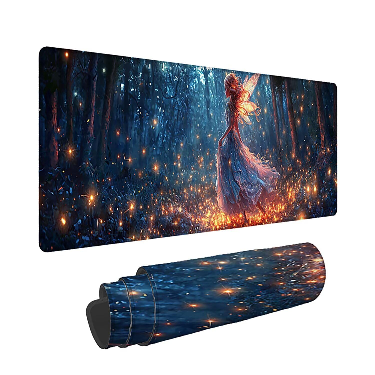 Gaming Mauspad XXL 1400x600x3mm, Wald Anti -Rutsch Mousepad XXL, Elfen groß Schreibtischunterlage, Waschbares, Rutschfeste Gummibasis, Mauspad mit Nähten an Den Kanten für PC, Maus und Tastatur -36874